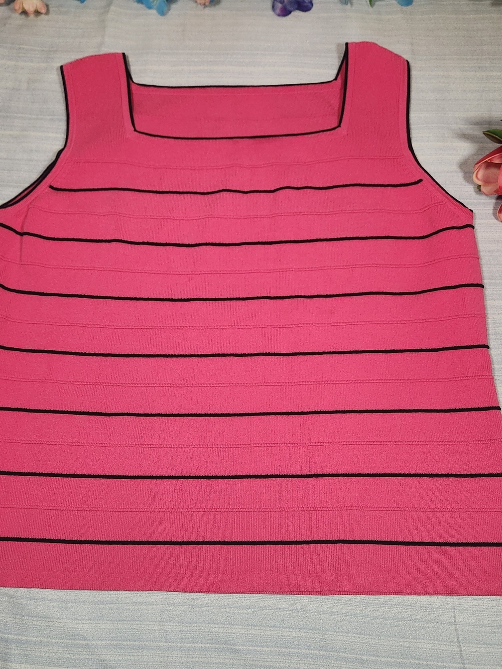 Unbranded Pink Knit Tank Top - Square Neck, Black Stripes -